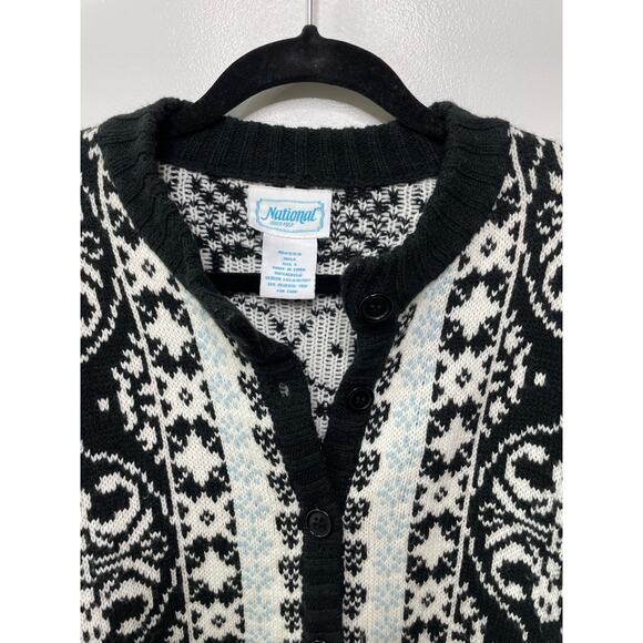 Vintage National Fair Isle Sweater Button Front Cardigan Black White Womens Sz S - Picture 4 of 9